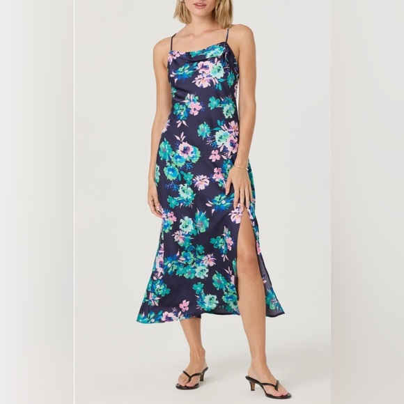 Astr Floral Maxi Dress - Navy and Pink Sz S - Picture 4 of 8